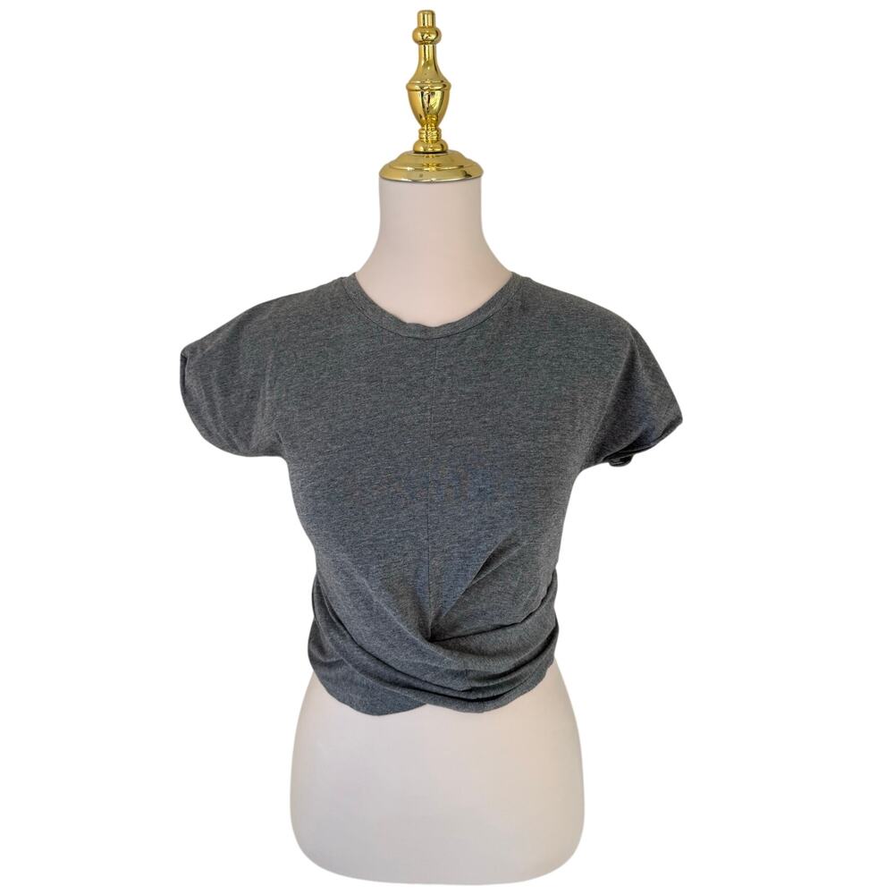 HIIT Women's Heather Gray Twist Front Tie Back Cropped Tee Athleisure Size M